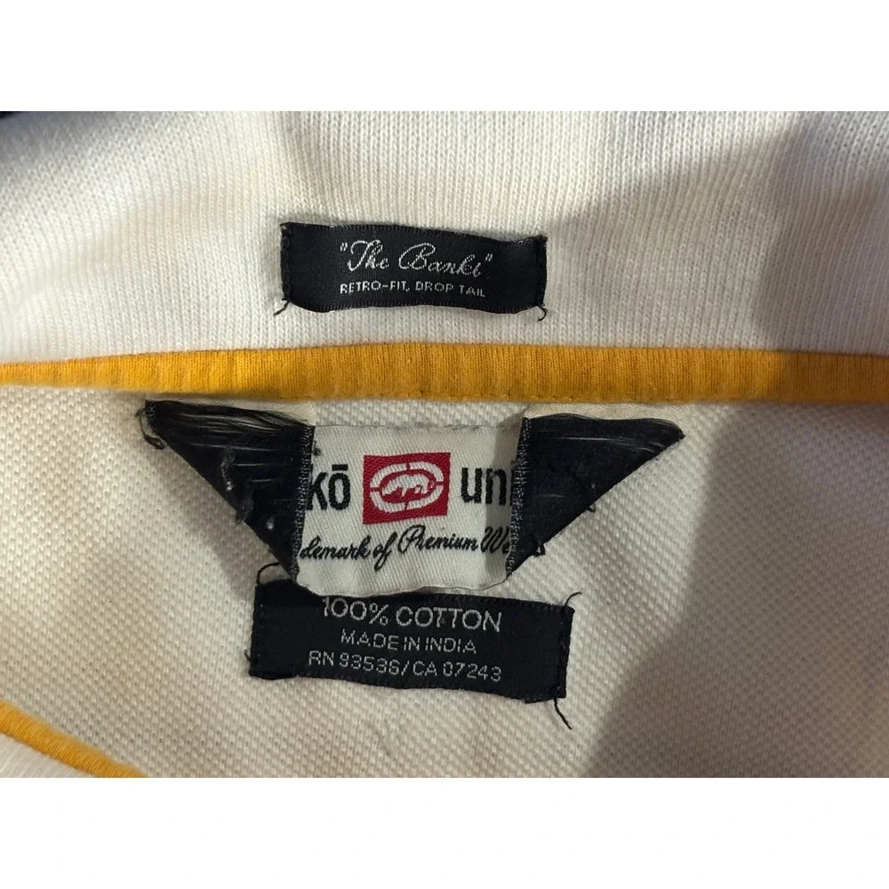 Ecko Unltd Mens 2XL Striped Polo Shirt White Black Orange Rhino Logo Streetwear - Picture 9 of 11